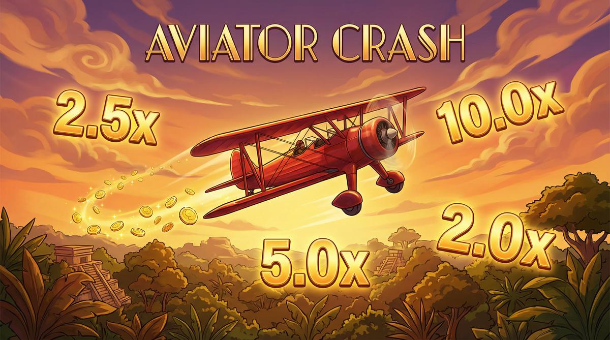 Juego Aviator con avión rojo volando sobre selva mexicana con multiplicadores